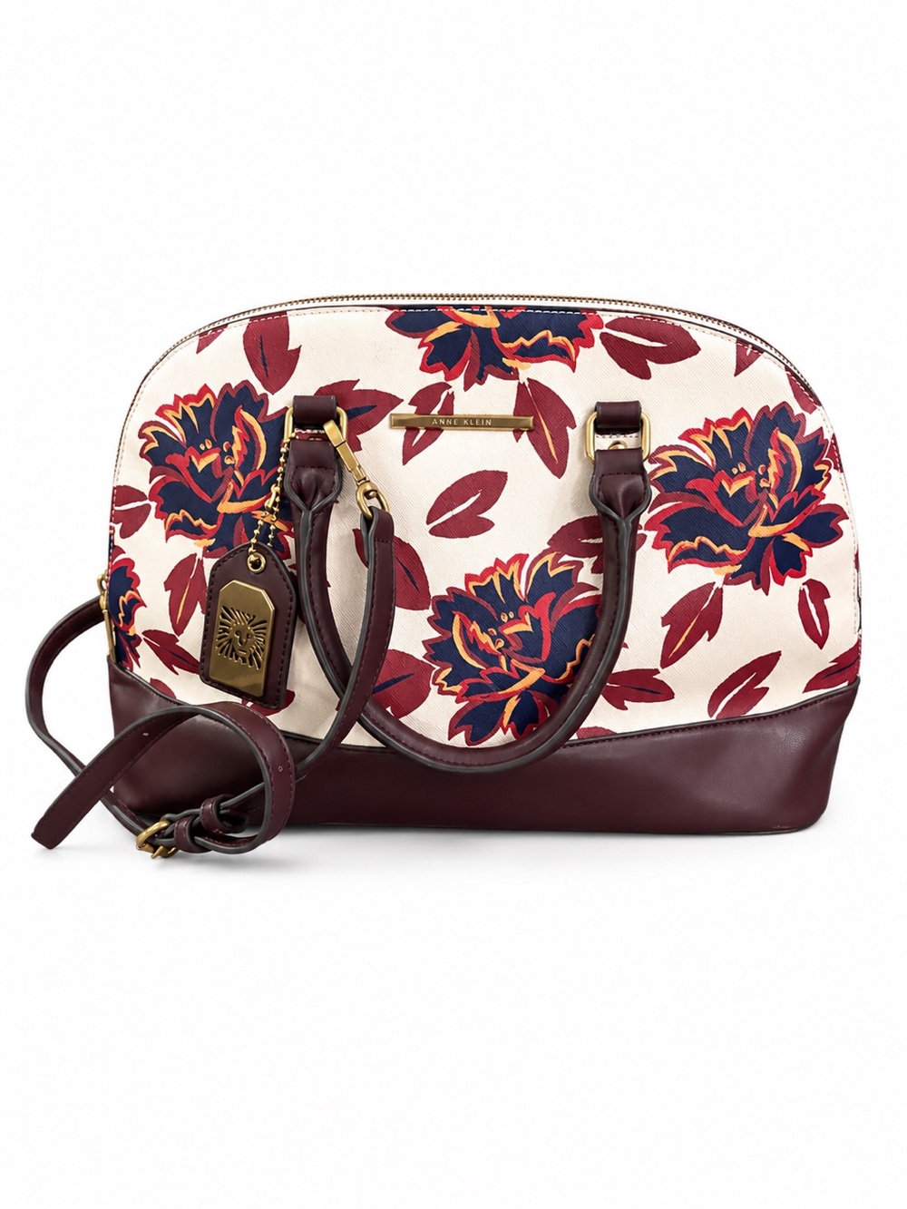 Anne Klein Floral Dome Satchel in Burgundy and Cream